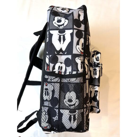 2018 Disney Mickey Mouse Backpack Black‎ White 16” Water Bottle Pockets Kids - Picture 2 of 10